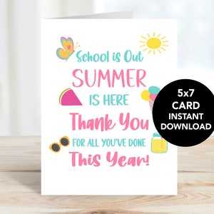 Die Schule ist aus Der Sommer ist da Karte, Lehrer Wertschätzung Karte, druckbare Ende des Schuljahres Karte für Lehrer, Haben eine tolle Sommer Karte