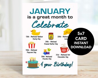Printable Birthday Card, Digital Birthday Card, January Birthday Card, Friend Birthday Card, Birthday Card for Husband, Instant Download