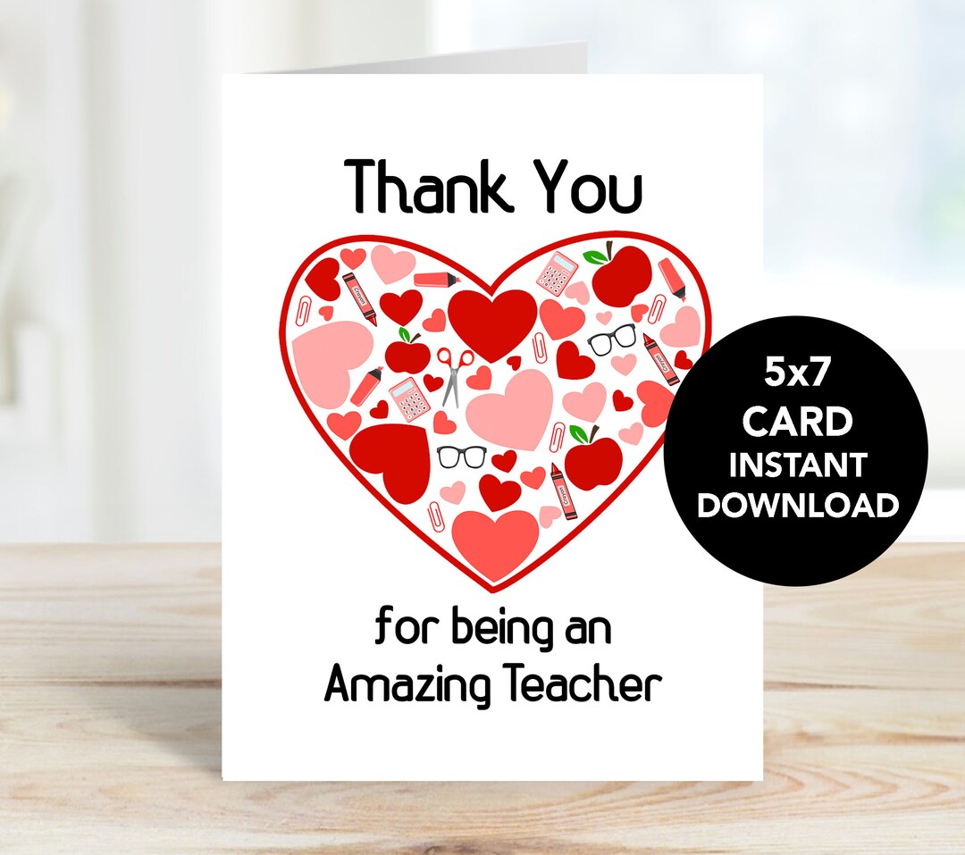 Teacher Appreciation Card Printable Teacher Appreciation Digital 
