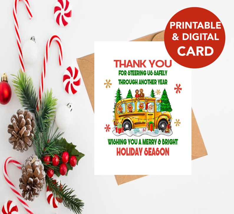 Bus Driver Christmas Card Printable, Digital Bus Driver Card, Bus