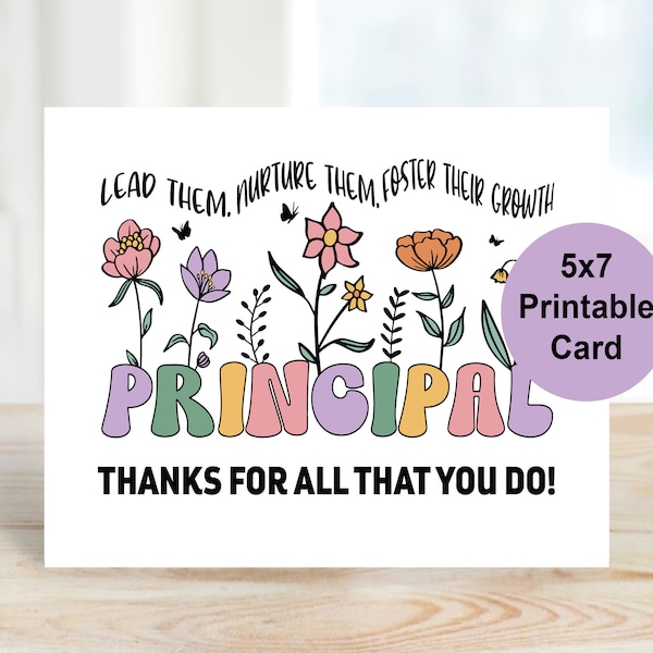 Principal Appreciation Card, Principal Thank You Card, Boho Principal Retirement Card, Digital Card for Principal, Printable Principal Gift