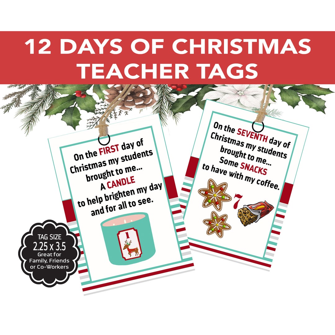 12 Days of Christmas Teacher Tags, Printable Twelve Days of Christmas ...