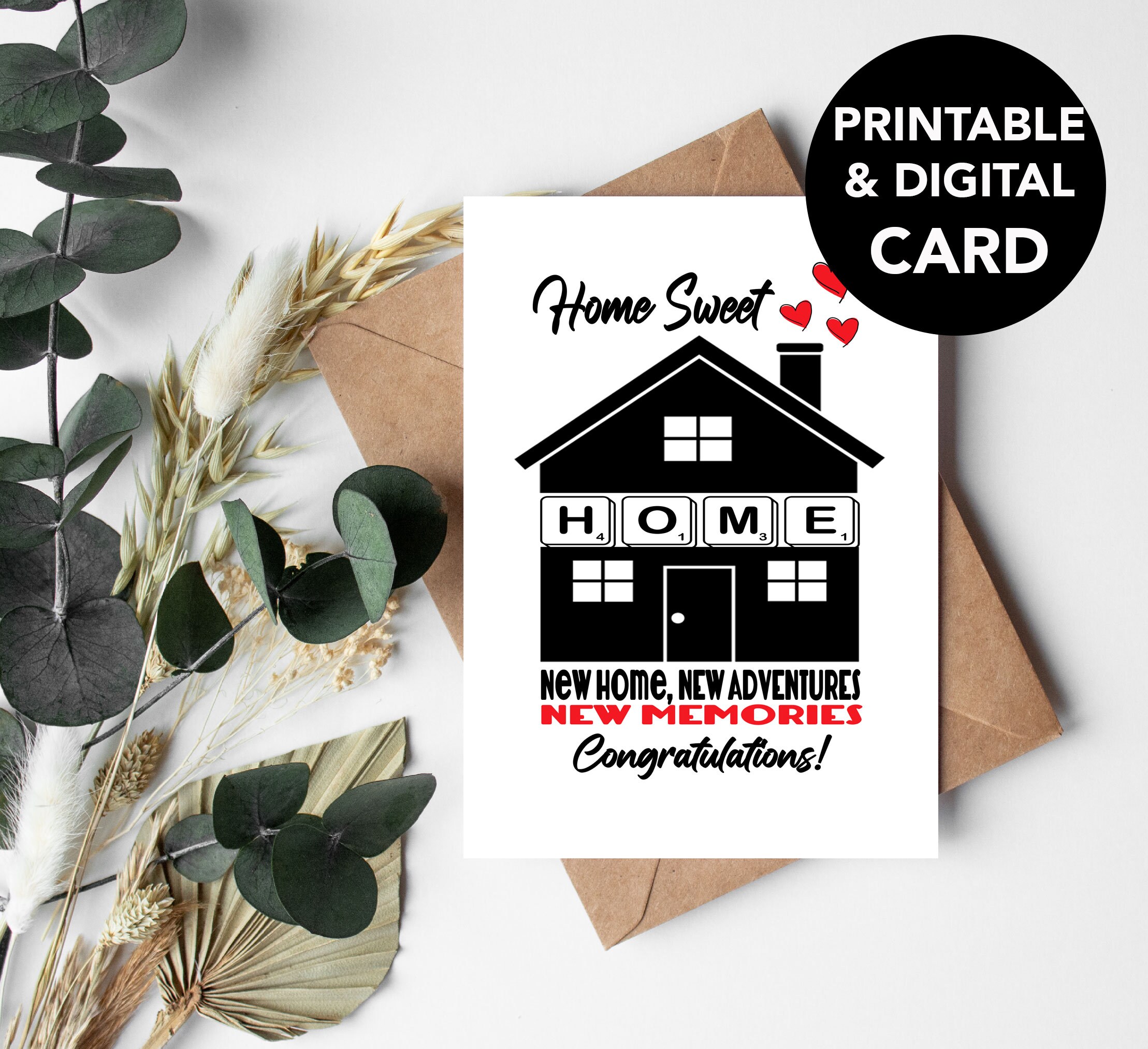 Printable New Home Card, Congratulations New Home Card, First Home Card, Real Estate Closing ...