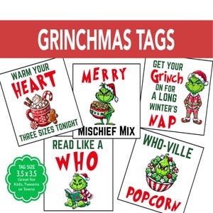 Grinchmas Gift Tags & Box Cover, Christmas Treat Tags, Grinchmas Eve Tags, Grinch-Themed Gift Box Topper, Instant Download