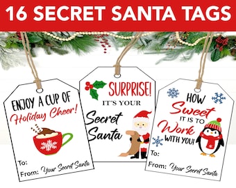 Secret Santa Geschenkanhänger druckbar, Secret Santa Fragebogen, Arbeit Geschenke, Überraschung Santa Geschenkanhänger druckbar, Secret Santa Geschenkideen