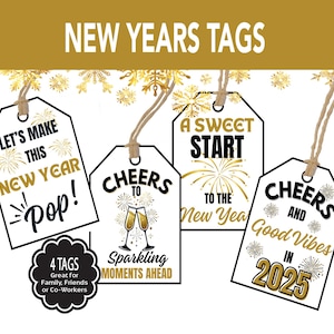 New Year Gift Tags, 2025 New Years Tags for Work, Ring in the New Year Tags, Champagne Tags, Cheers to the New Year Tags, Happy New Year Tag