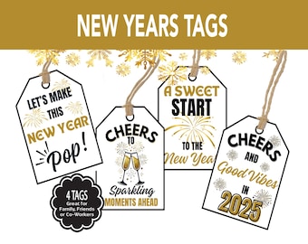 New Year Gift Tags, 2025 New Years Tags for Work, Ring in the New Year Tags, Champagne Tags, Cheers to the New Year Tags, Happy New Year Tag