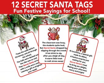 Secret Santa Gift Tags Printable, Secret Santa Poem Tags, Secret Santa School Questionnaire, Work Gifts,  Secret Santa Co-worker tags
