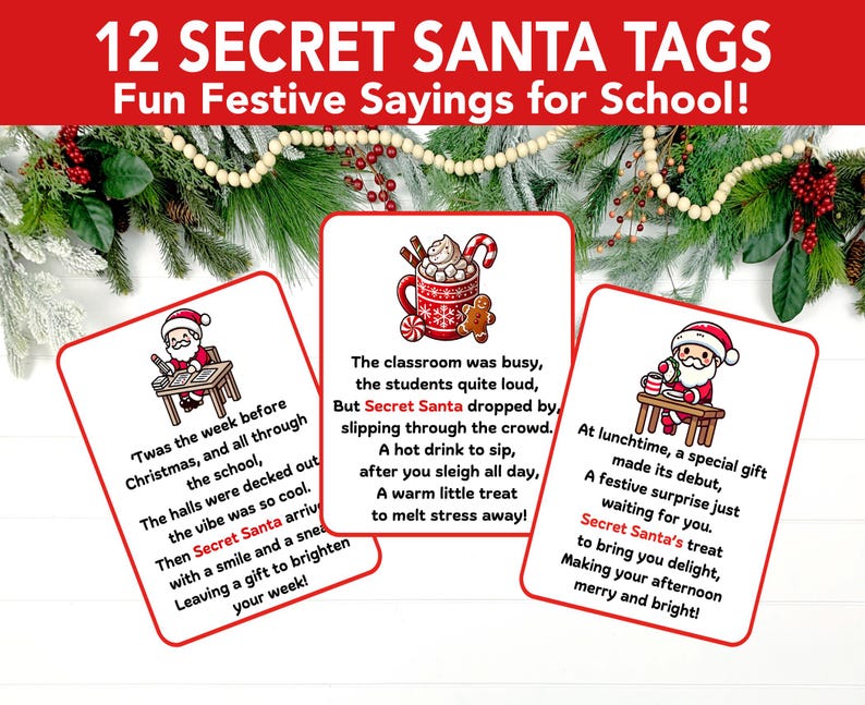 Secret Santa Gift Tags Printable, Secret Santa Poem Tags, Secret Santa School Questionnaire ...