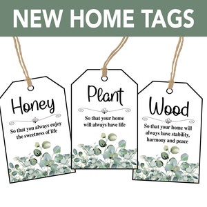 Etiquettes Happy New Home, carte maison neuve, étiquettes pour panier-cadeau de pendaison de crémaillère, nouveau propriétaire, cadeau voisin, cadeau immobilier, téléchargement immédiat