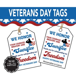 Veterans Day Tags, Veterans Day Cookie Tags, Bedankt voor uw service Afdrukbare Gift Tag, Militaire Held Waardering Favor Tags,