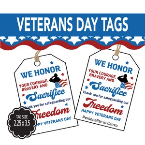 Veterans Day Tags, Veterans Day Cookie Tags,  Thank You For Your Service Printable Gift Tag, Military Hero Appreciation Favor Tags,