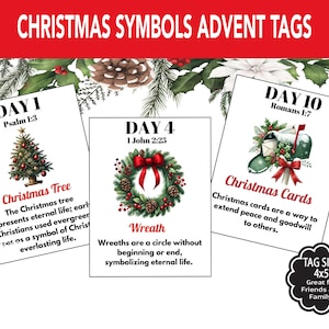 Christmas Symbols Advent Cards, Bible Scriptures, Christmas Advent, 12 Days of Christmas, Christmas Countdown, Symbols of the Season Cards