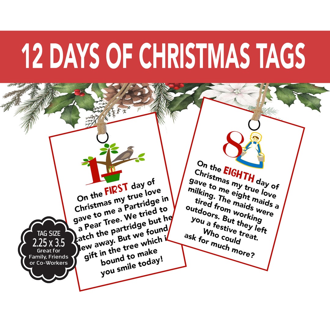12 Days of Christmas Tags, Printable Twelve Days of Christmas Gift Tags, Neighbor, Coworker