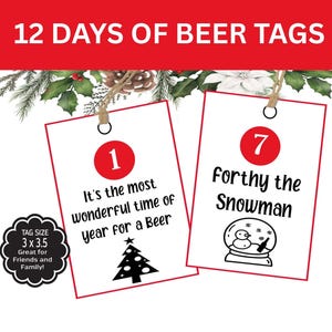 12 Days of Beer Tags, Printable 12 Days of Christmas Gift Tags, Beermas Tags, Co-Worker, Husband, Boyfriend Beer Christmas Gift Tags