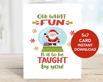 Teacher Christmas Card, Printable Teacher Christmas, Card for Teacher, Christmas School Card, Instant Download