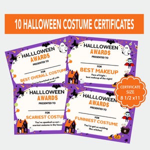 Halloween-Kostüm-Zertifikate, Halloween-Kostüm-Wahlzettel, Halloween-Party, Halloween-Zertifikate, Halloween-Preise und Stimmzettel