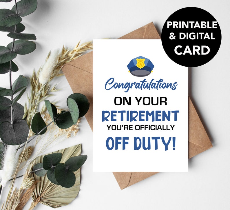 Police Retirement Card, Printable Police Retirement Card, Digital Card ...