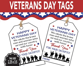 Veterans Day Tags, Thank You For Your Service Printable Gift Tag, Military Hero Appreciation Favor Tags, Veterans Day Cookie Tags