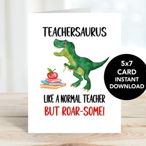 Waarderingskaart voor leraren, kaart voor voorschoolse leraar, dinokaart voor leraar, kaart Teachersaurus, bedankkaart einde school, basisonderwijs