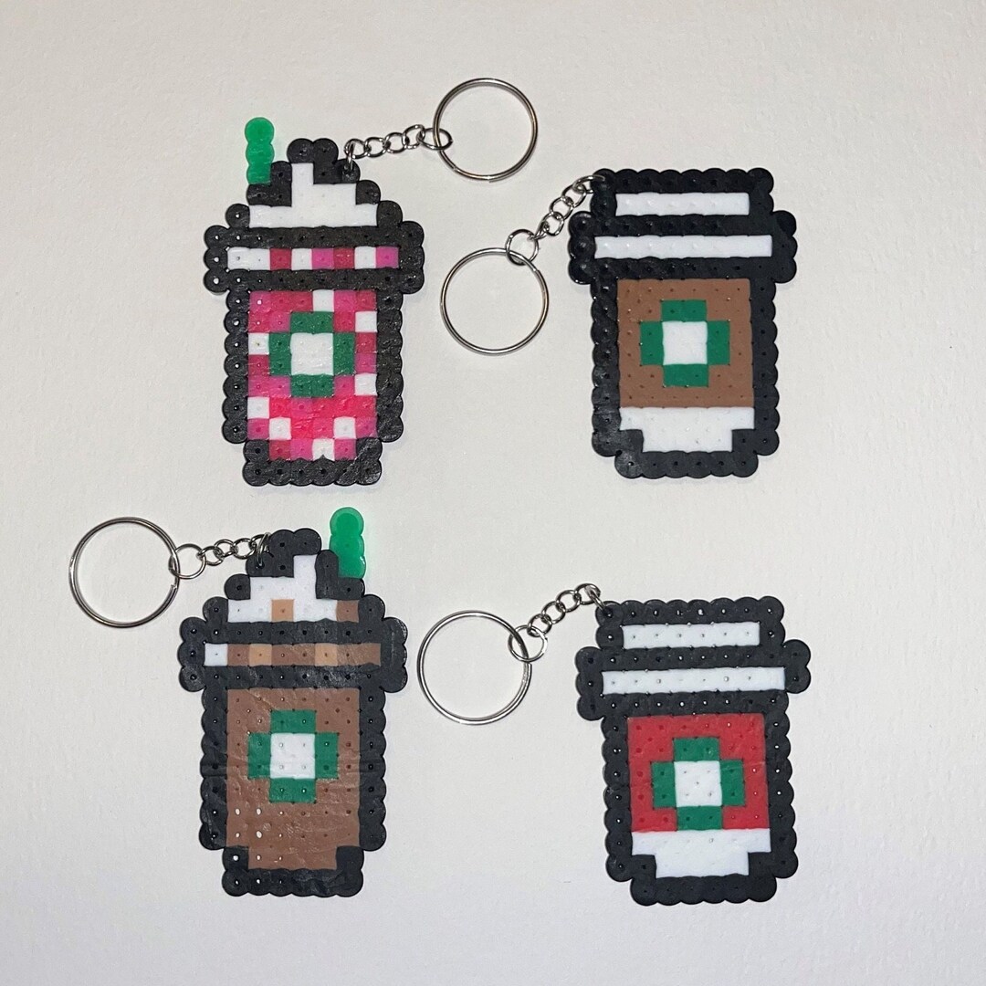 Starbucks Drink Perler Bead Keychain Holiday Frappe Coffee Zipper Charm