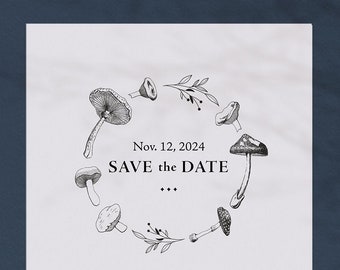 Customized Mushroom Fairy Ring Cottagecore Garden Save the Date Wedding Invitation 5x7" Digital, Print Your Own Invitation