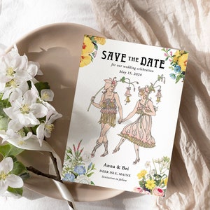 Customized LGBTQ Save the Date Wedding Invitation Vintage, Victorian, Flower, Garden 5x7 Digital, Print Your Own Invitation image 1