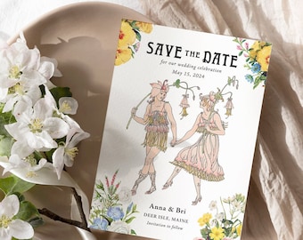 Customized LGBTQ Save the Date Wedding Invitation - Vintage, Victorian, Flower, Garden 5x7" Digital, Print Your Own Invitation