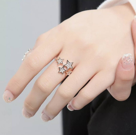 Triple Stars Ring Silver Star Ring Rose Gold Star Ring Gold Star