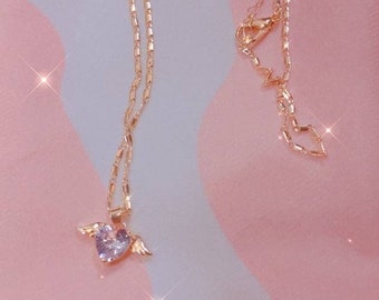 Dainty Crystal Heart Necklace, Soft Girl Aesthetic, Coquette Jewelry, Coquette Necklace