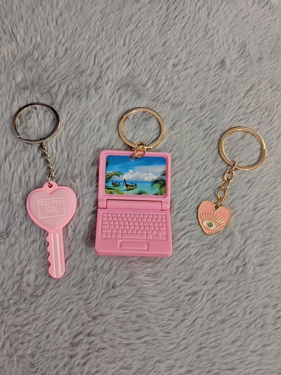 Pink Y2K Aesthetic Keychains, Kawaii Laptop Keychain, Cute Key Keychain