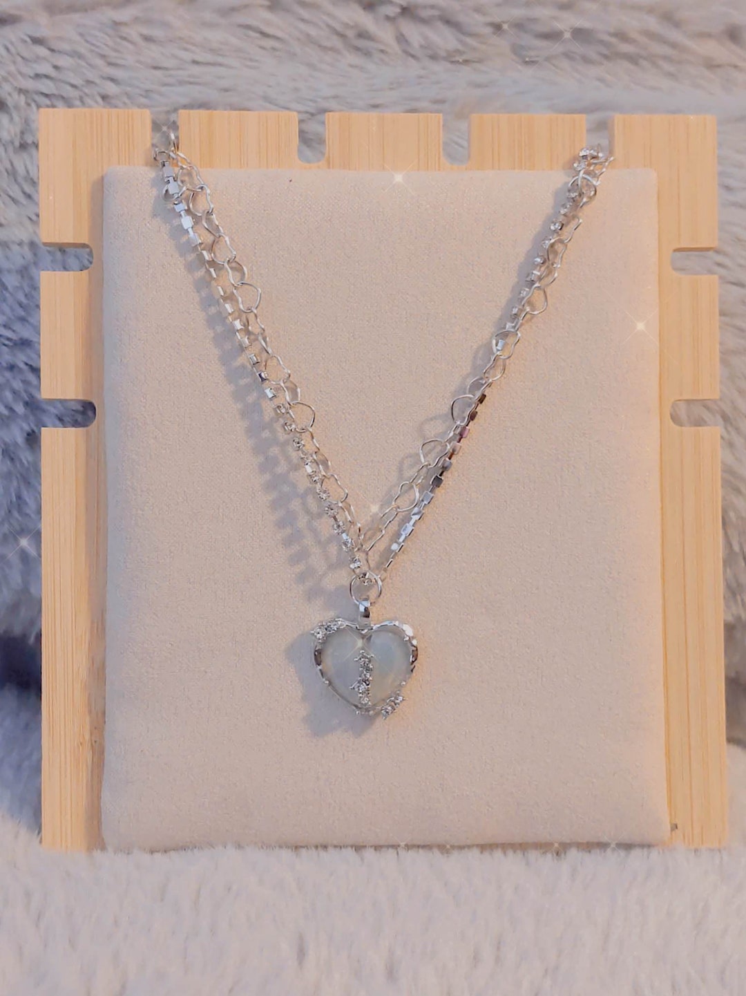 Double Chain Heart Coquette Necklace, Rhinestone Aesthetic Necklace, Coquette Jewelry Etsy