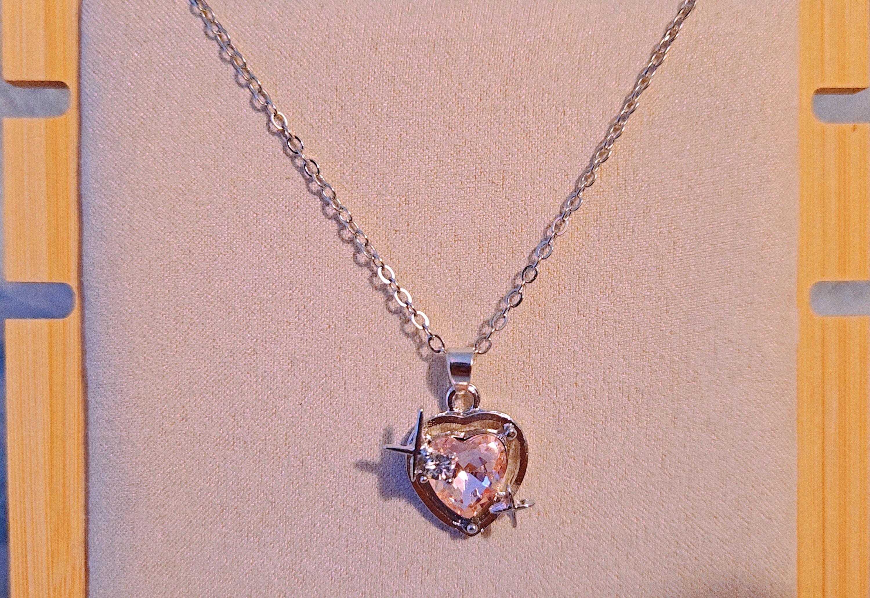 Pink Heart Necklace, Cupid Heart Sparkle Grunge Rhinestone