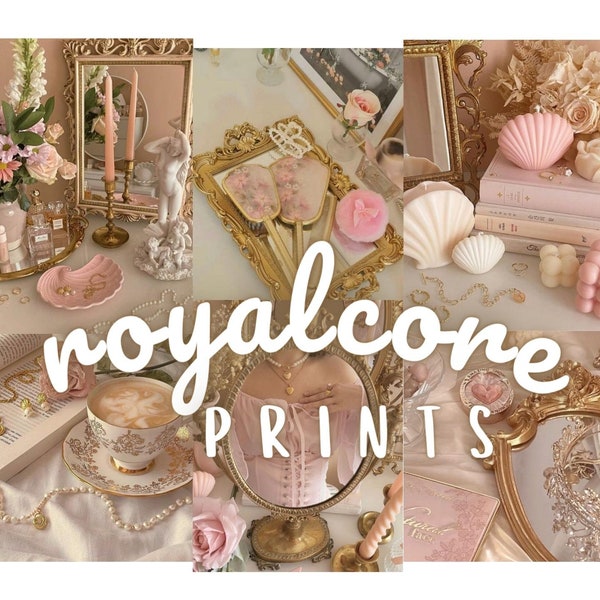Royalcore Princesscore Aesthetic Photo Collage Kit, Aesthetic Room Decor Wall Posters, Pink Gold Royalcore Decor, Digital Prints