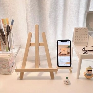 Wooden Print Stand, Tablet and Phone Holder, Kawaii Decor, Korean Minimalist Aesthetics, Aesthetic Room Decor