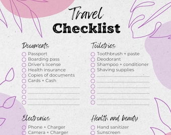 Plantilla de itinerario de viaje simple / Planificador de viajes imprimible y editable / Organizador de calendario de vacaciones / Descarga instantánea