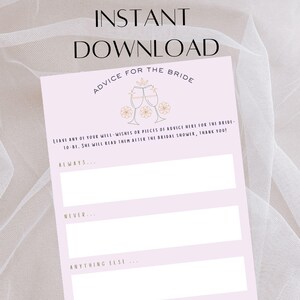 Advice For The Bride Game, Bridal Shower Games, Team Bride Games, Shower Games, Bachelorette Party Games, Instant Download, Digital Download