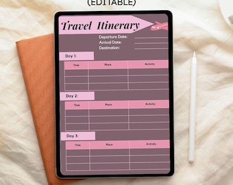 Plantilla de itinerario de viaje editable / Planificador de viajes en Canva (Descarga digital)