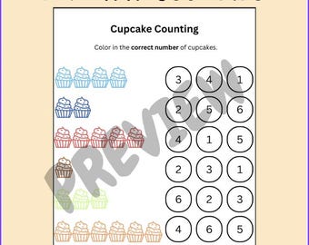 Cupcake Counting Worksheet, Kindergarten Counting Printable, Preschool Math Activity, Color the Correct Number, Counting Practice