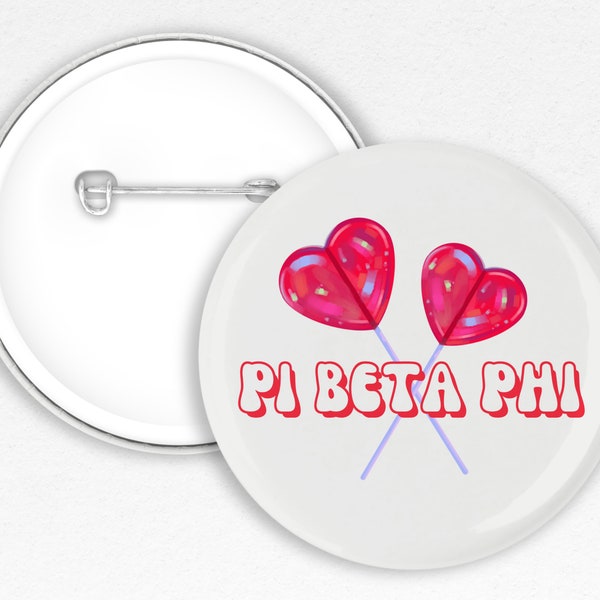 Pi Beta Phi Heart Lollipops pin-back button | Game Day Pin | Wine and Silver-Blue | Sorority Pinback Button