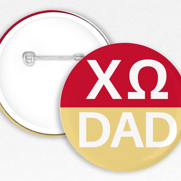 Chi Omega Dad pin-back button | Game Day Pin | Red and Gold | Sorority Pinback Button