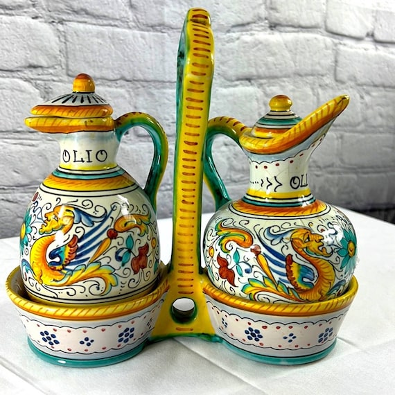 Deruta Set Oil Cruets With Caddy Vintage Italian Etsy