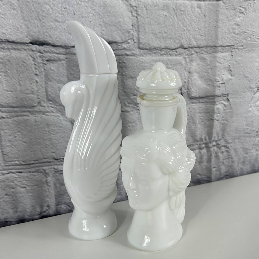 Avon Vintage Perfume Bottles Decanters Milk Glass Set of Two Etsy