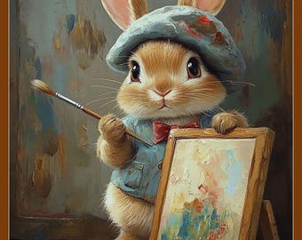 Impression de peintre lapin de Pâques, art vintage pour chambre d'enfant (téléchargement numérique)