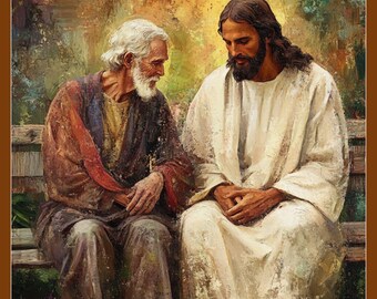 Jesus and Elder, Vintage Christian Art Print (Digital Download)