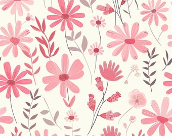 Retro Floral Seamless Pattern, Pink Flower Background (Digital Paper)