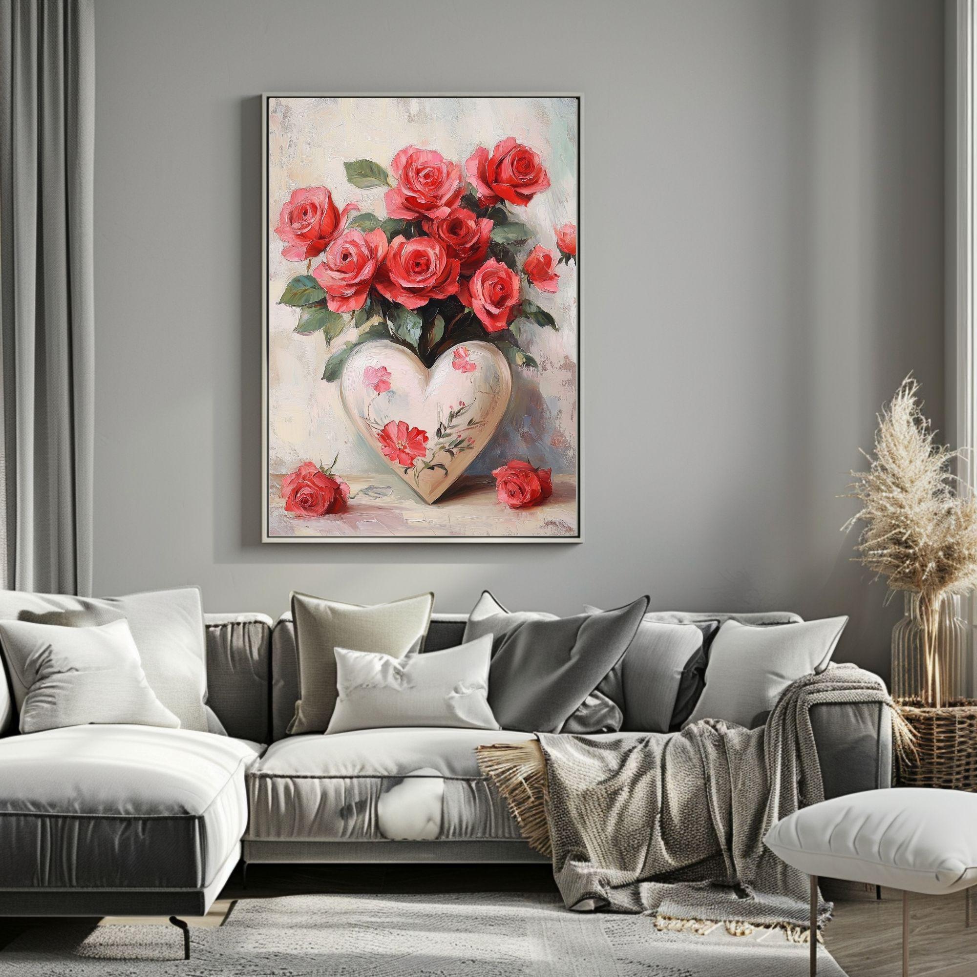 Valentines Red Roses Art Print | Heart Vase Decor (digital Download) - Etsy