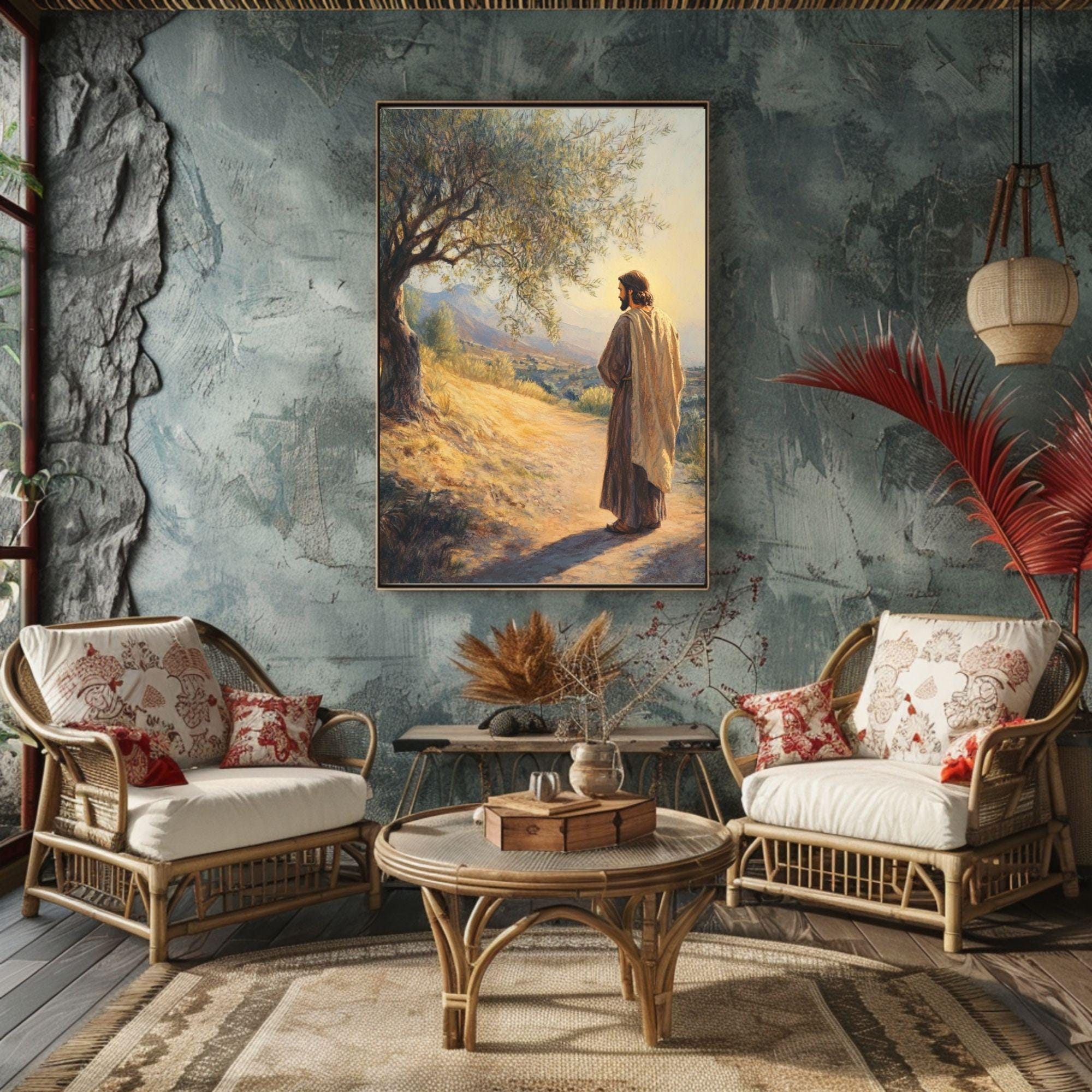 Jesus on Olive Tree Art Print | Religious Wall Decor (digital