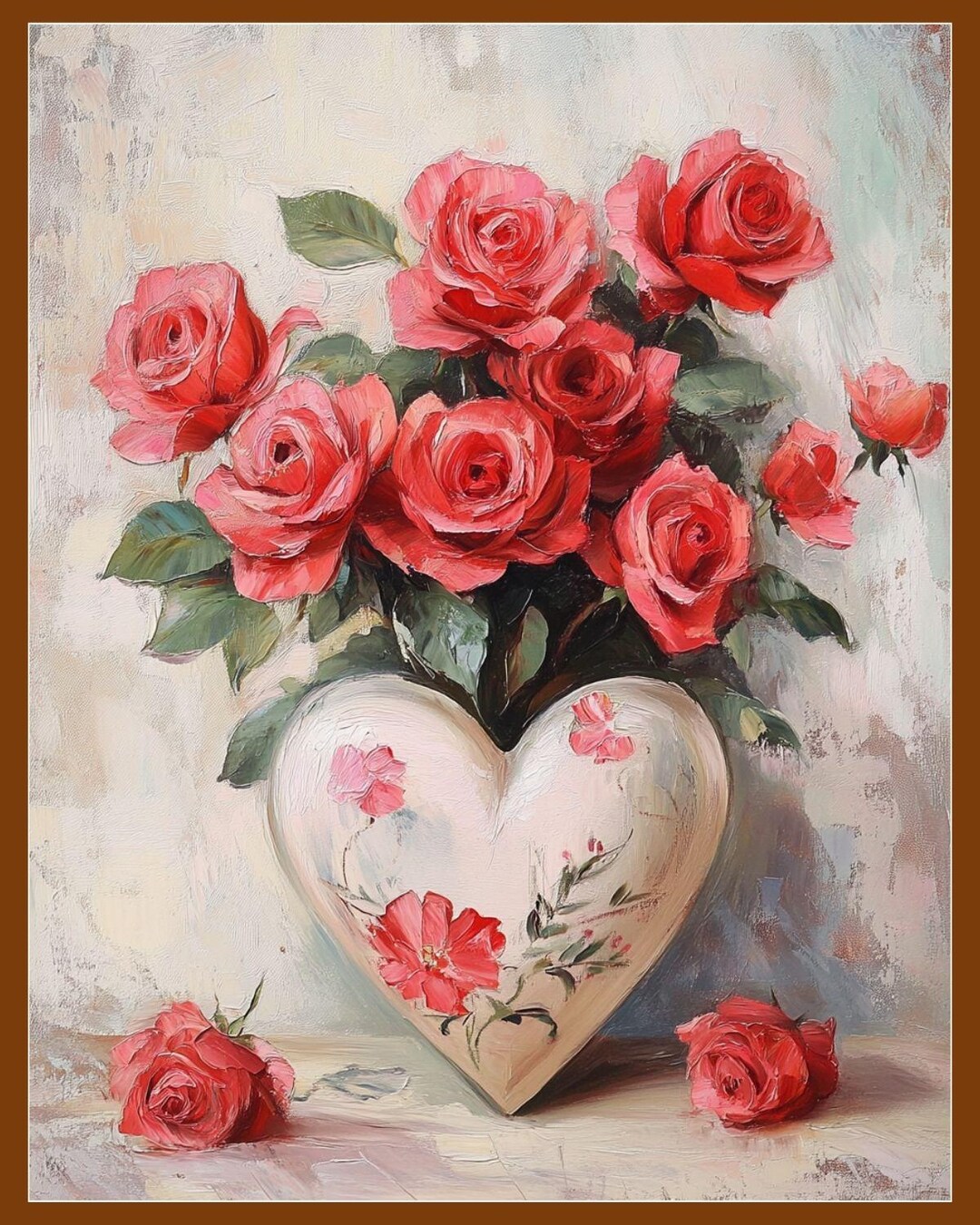 Valentines Red Roses Art Print | Heart Vase Decor (digital Download) - Etsy