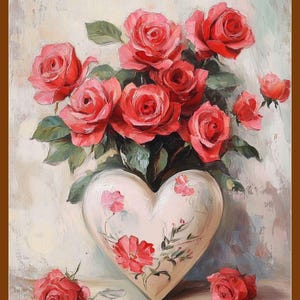 Valentines Wall Art | Vintage Valentines Decor Romantic Wall Art | Valentines Red Roses Art Print | Valentines Day PRINTABLE Wall Art